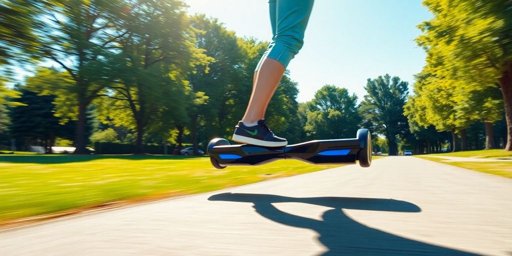 Person fährt Hoverboard im Freien.